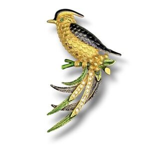 Vintage Sphinx Bird Brooch Pin Enamel Rhinestone Bird of Paradise